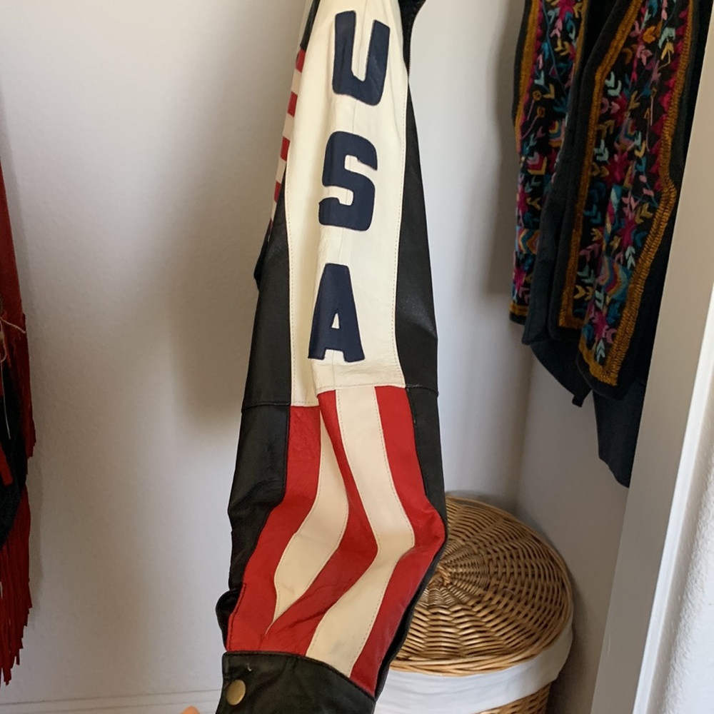 Vintage American flag leather jacket L preowned - Picture 6 of 16
